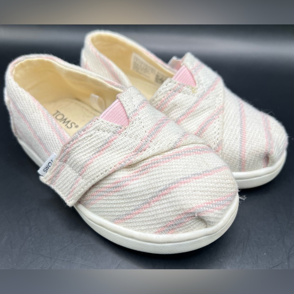 TOMS Kids Pink and Cream Slip-On Shoes- Size:T6